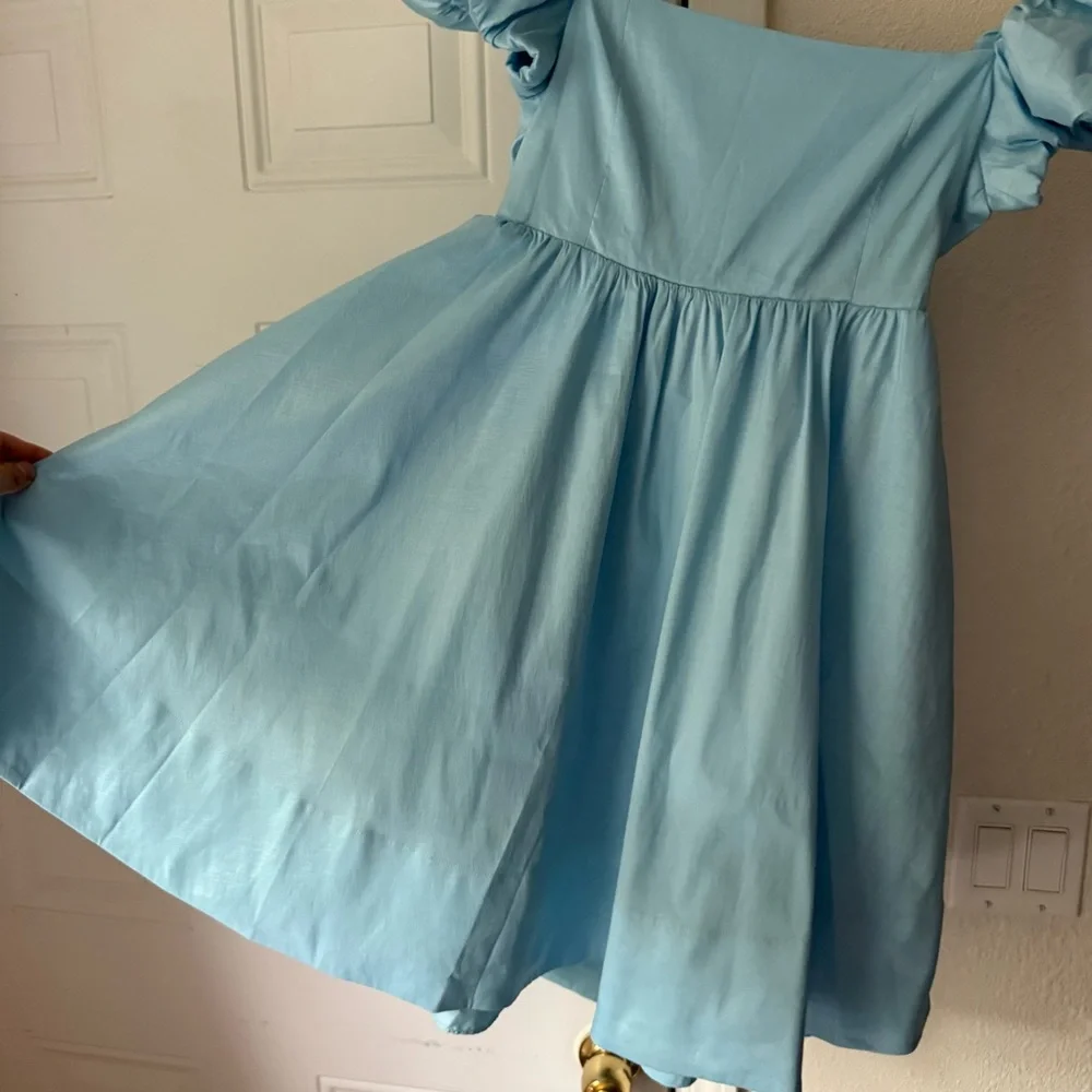 ALICE + OLIVIA baby blue babydoll puff short‎ sleeve tie back square neck mini